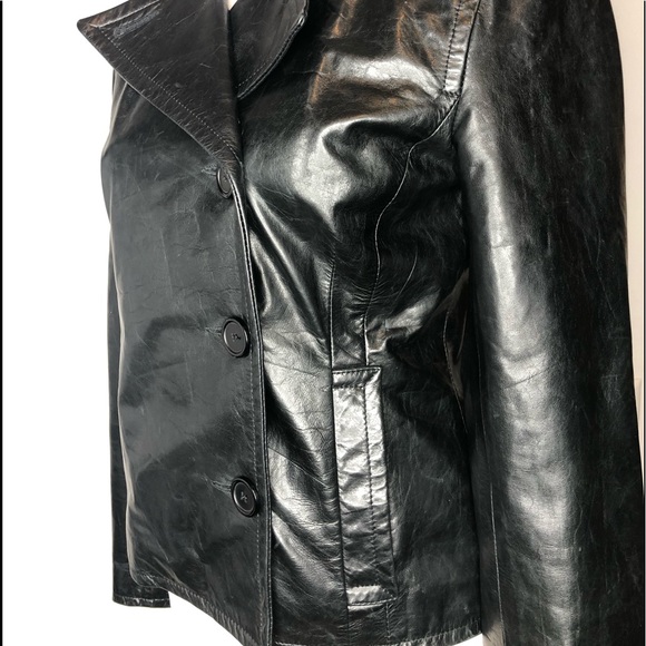 The Wrights Black Leather Double Breasted Jacket Moto Size 8 - Picture 4 of 13